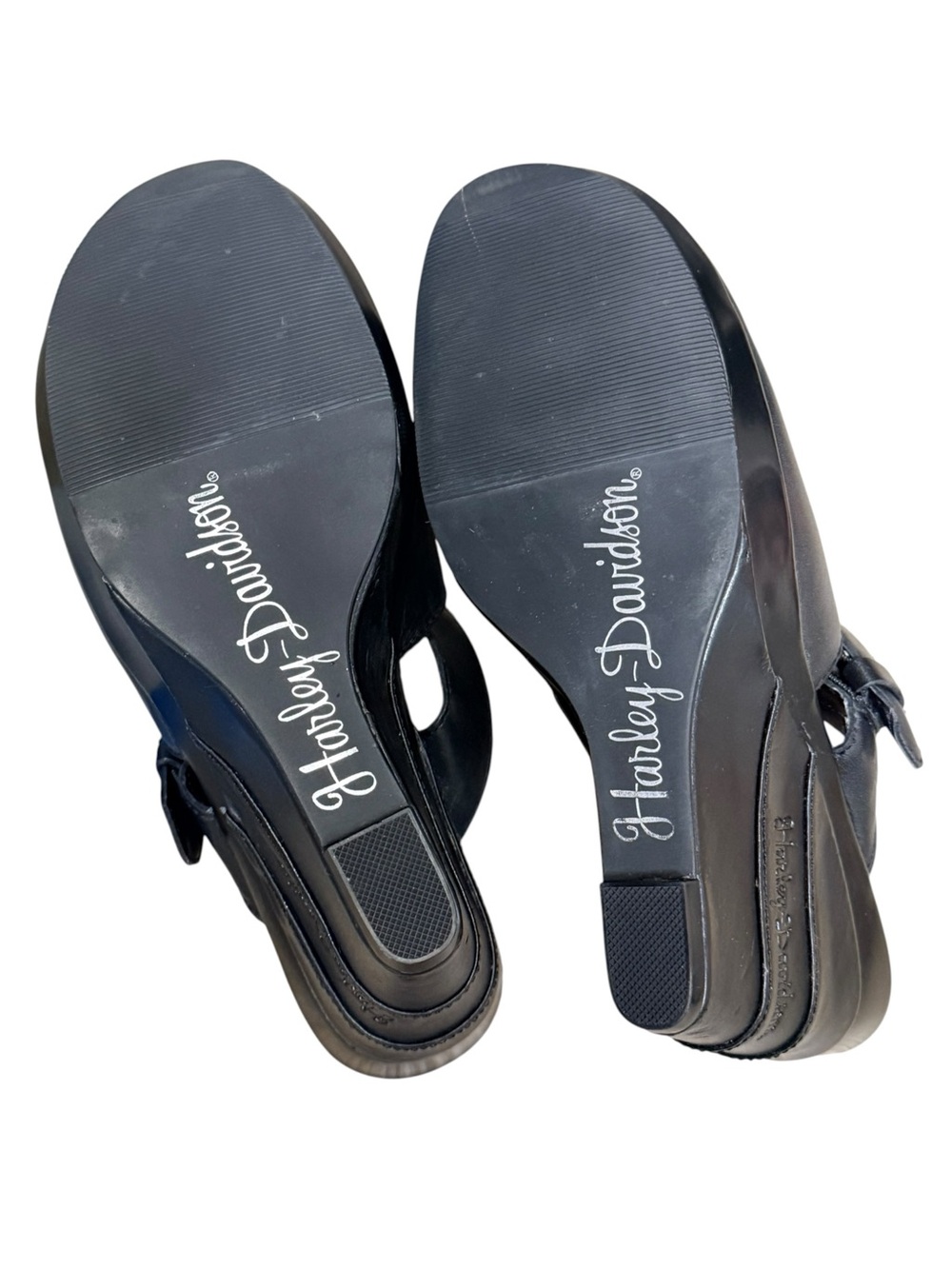 Harley-Davidson Leather Wedge Mule Clogs Black Studded Buckle Women’s 7 - Picture 11 of 13